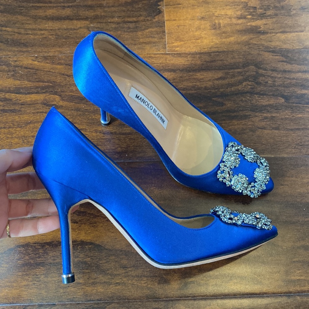 Manolo Blahnik Hangisi 105MM Blue Satin High Heel Pumps - Picture 6 of 6